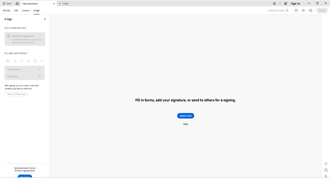 Adobe Acrobat - Fill and Sign - Main Screen