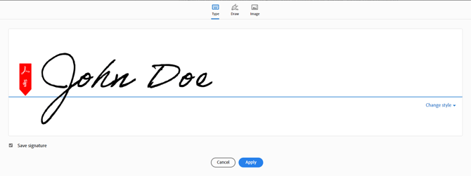 Adobe Acrobat - Fill and Sign - Type Signature 2