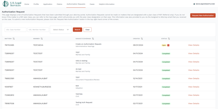 Attorney Portal - Authorization Request - Main Screen