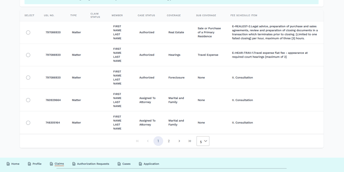 Attorney Portal - Claim Request - Main Screen Cont