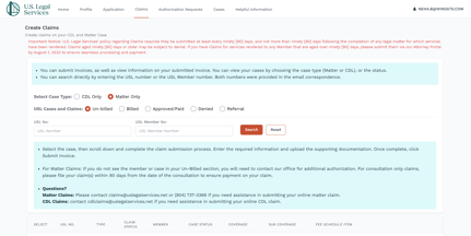 Attorney Portal - Claim Request - Main Screen