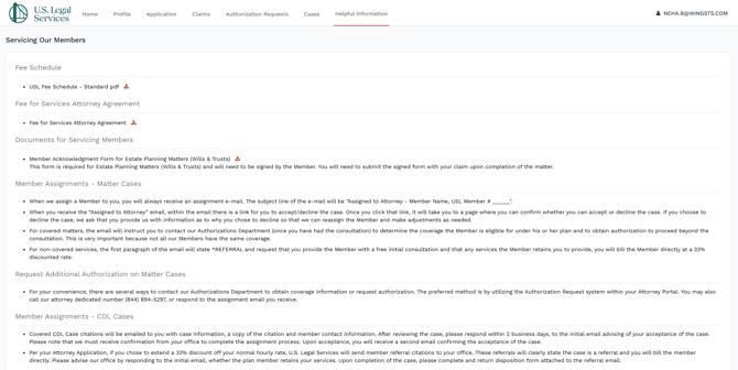 Attorney Portal - Helpful Information - Main Screen