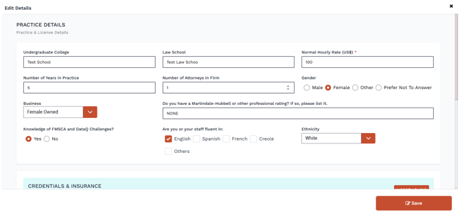 Attorney Portal - Practice Details - Edit