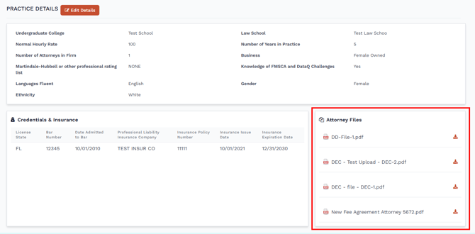 Attorney Portal - Practice Details - Uploaded Image