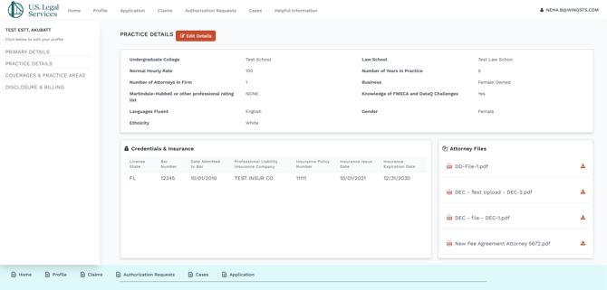 Attorney Portal - Practice Details