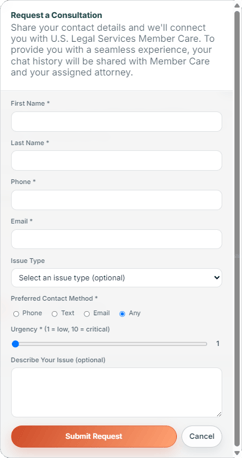 Legalia AI - UI - Chat Window - Escalation Form