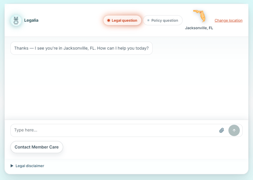 Legalia AI - UI - Chat Window