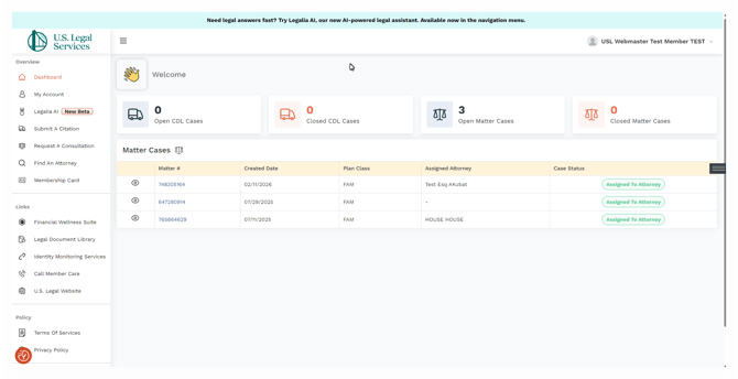 Member Portal - Dashboard - Legalia