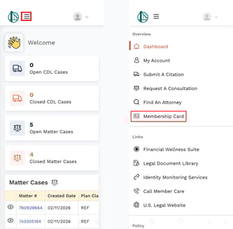 Member Portal - Membership Card nav - Mobile