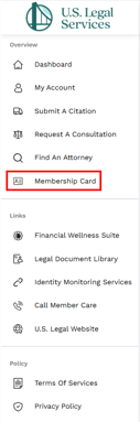 Member Portal - Navigation Panel - Membership Card