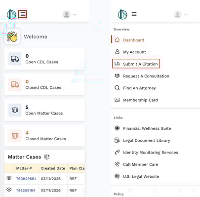 Member Portal - Submit a citation nav - Mobile