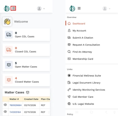 Member Portal - logged In menu 2 - Mobile