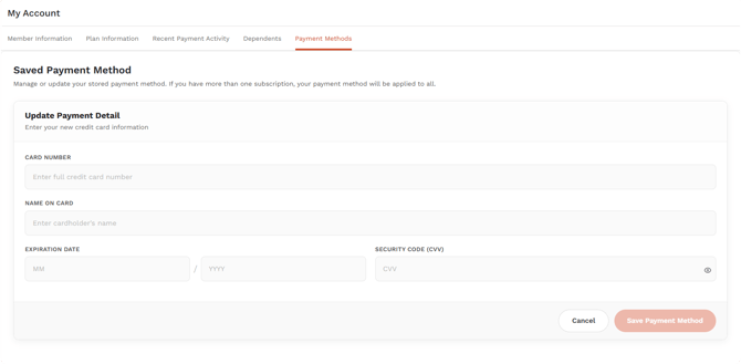Member Portal -Edit Payment Method - Main Blank