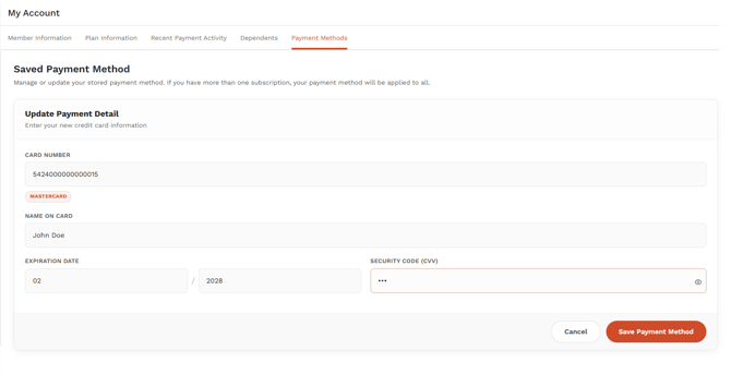 Member Portal -Edit Payment Method - Main