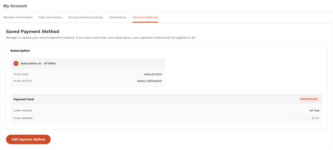 Member Portal -Payment Method - Main