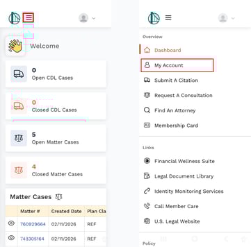 Member Portal -Request Consultation nav - Mobile - My Account