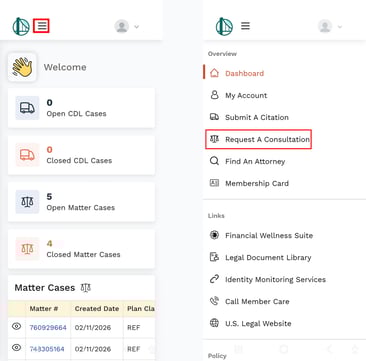 Member Portal -Request Consultation nav - Mobile