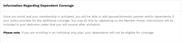 Enrollment - Dependent coveragen