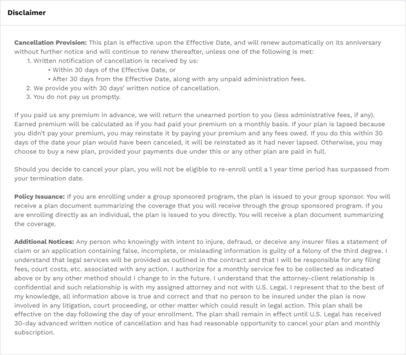 Enrollment - Disclaimer