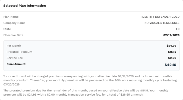 Enrollment - Selected Plan Information
