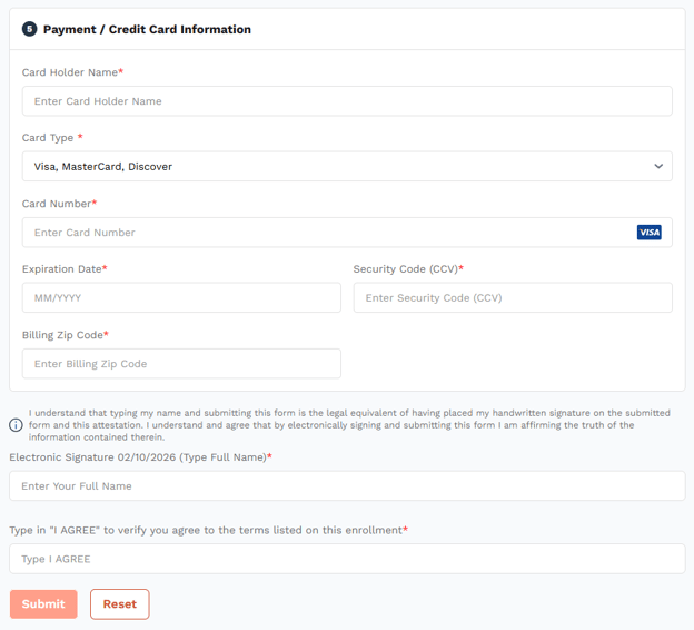 Enrollment - Step 5 Credit Card